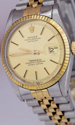 Rolex DateJust 36mm Tiffany & Co Dial Champagne Two-Tone Gold Jubilee Watch 1601