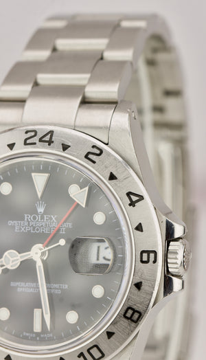 2003 UNPOLISHED Rolex Explorer II SEL LUME Steel Black Date GMT 40mm Watch 16570