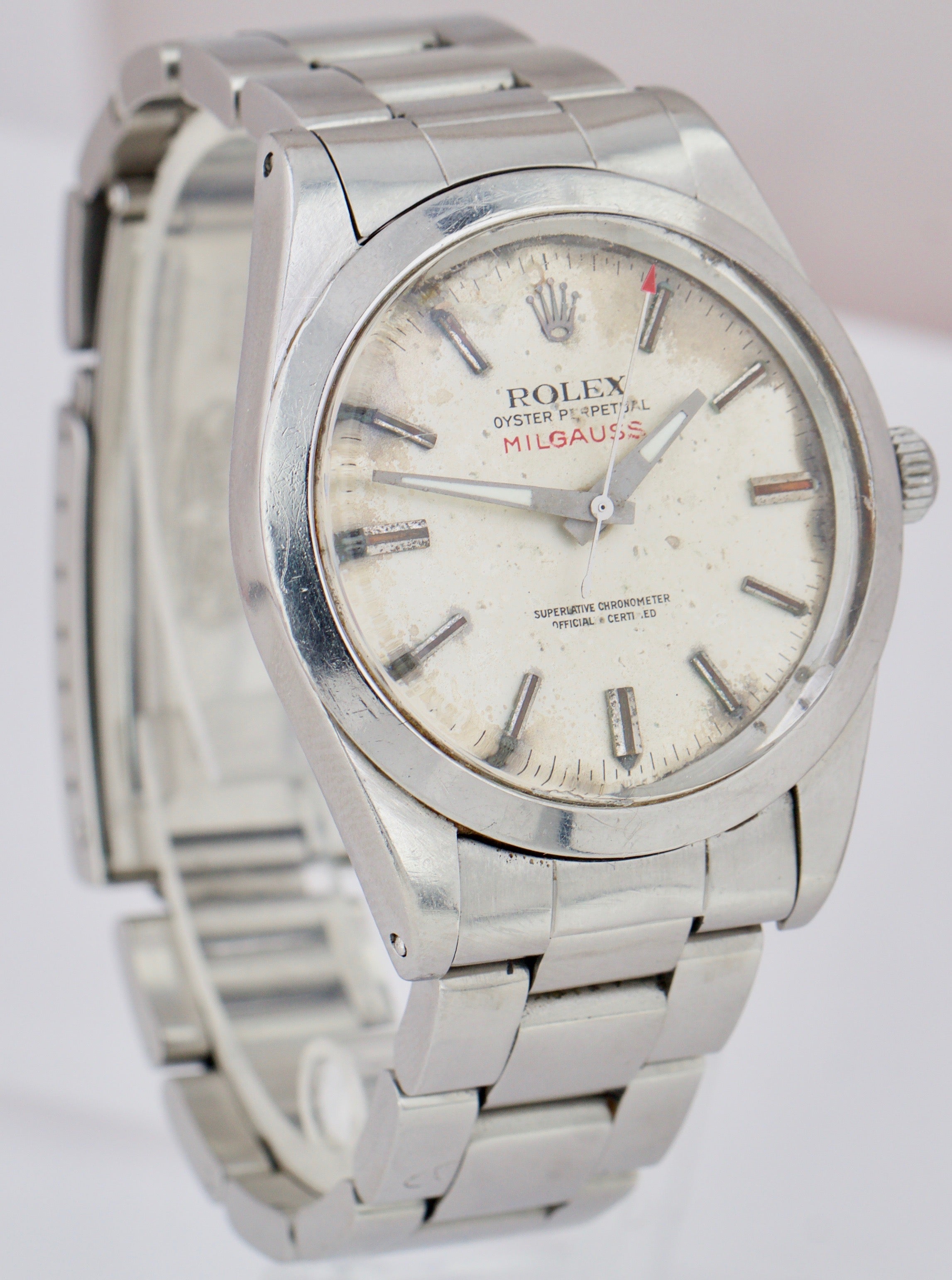 Vintage Rolex Milgauss Silver Dial 1019 38mm Stainless Steel Oyster Watch
