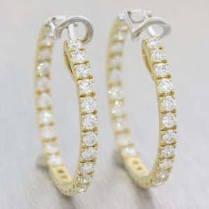 Modern 18k Yellow Gold 7ctw Diamond In & Out Clip-On Hoop Earrings