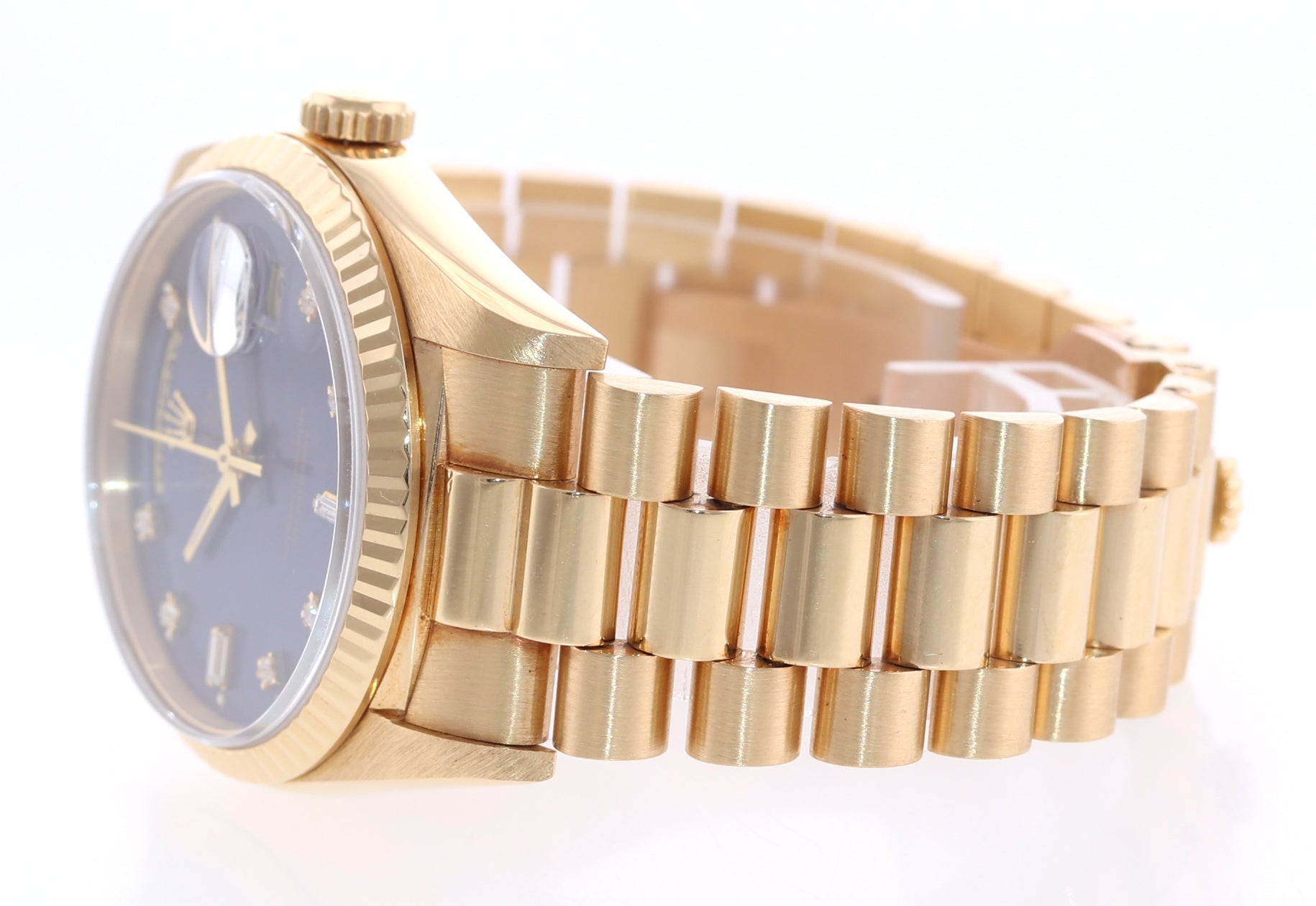 Rolex President Blue Diamond Double Quick Yellow Gold Watch 18238 Box