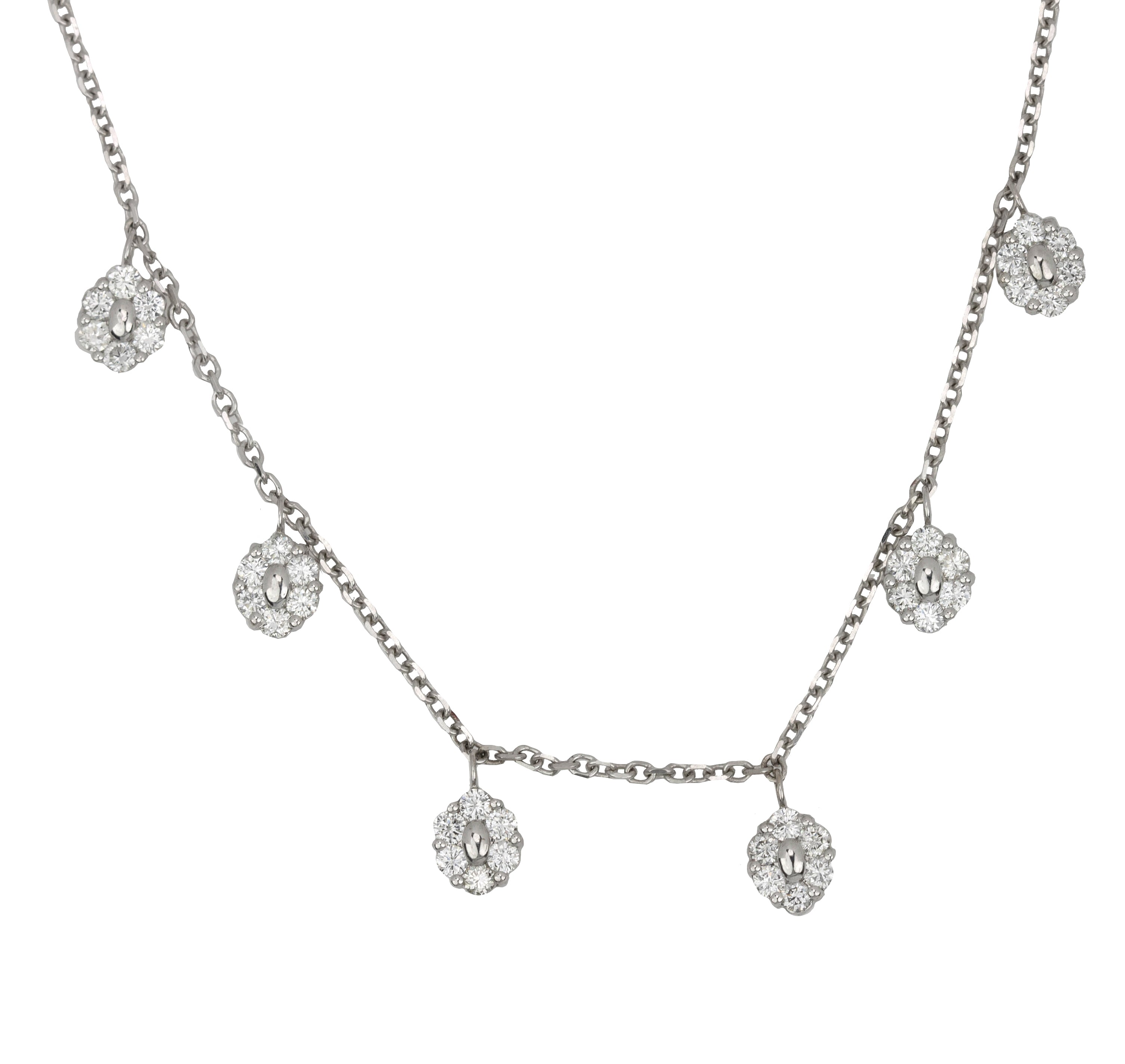 Women's Modern 14K White Gold 1.80ctw Diamond Floral Dangling Station Necklace