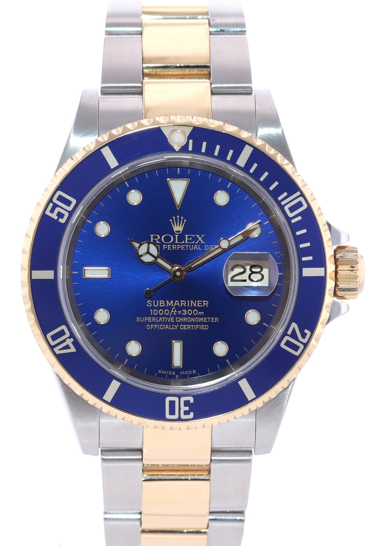 2004 PAPERS Rolex Submariner 16613 Two Tone Steel Gold Blue 40mm No Holes Watch