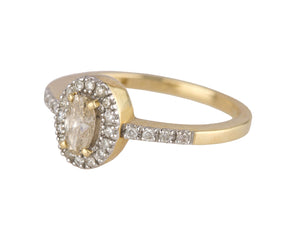 Women's Estate 14K Yellow Gold 0.42 CT Yellow Oval Halo Diamond Engagement Ring