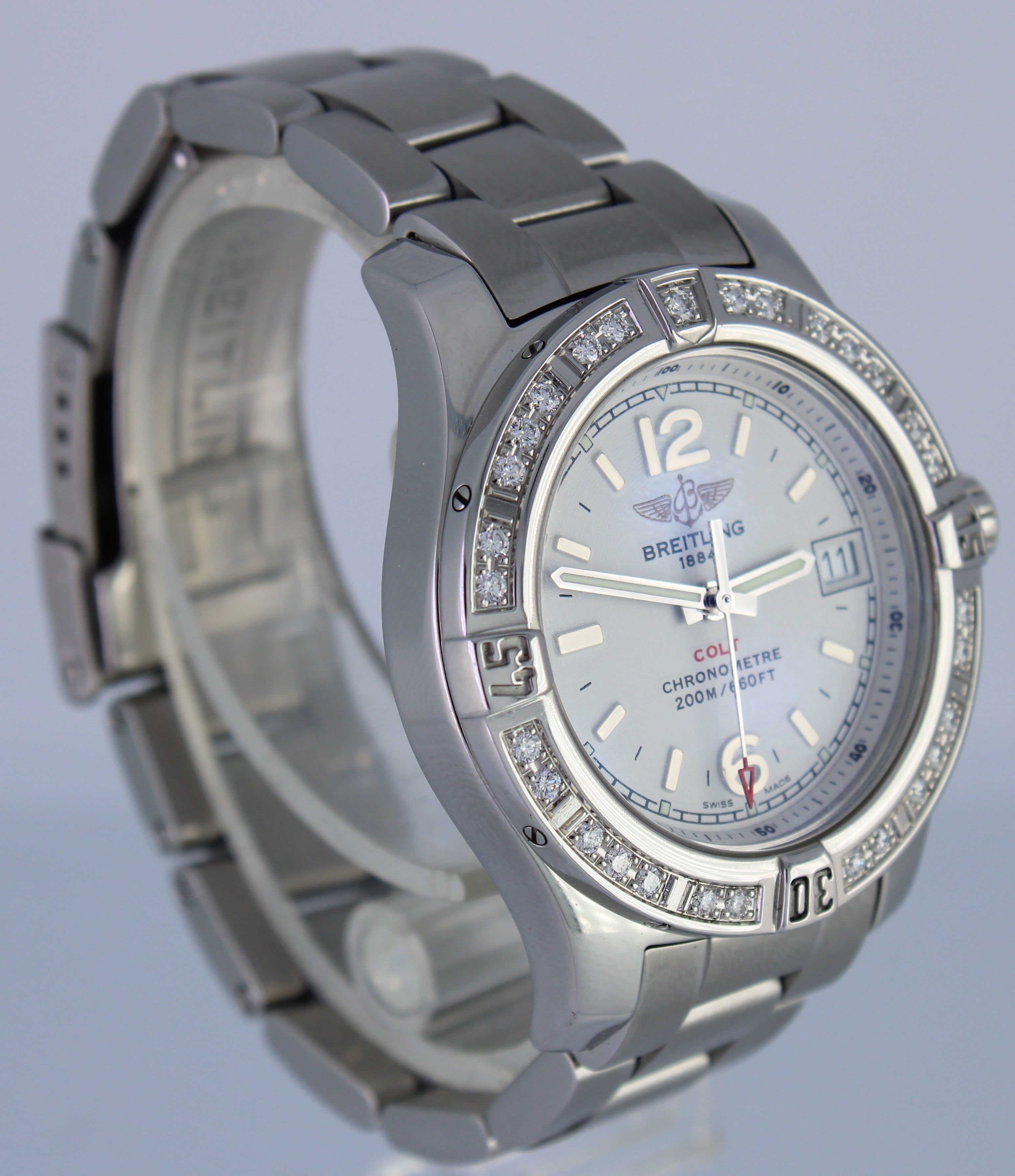 MINT Ladies Breitling Colt A7738853 White Diamond Bezel 33mm Stainless Watch