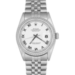 Men's Rolex DateJust 36mm White Roman Steel Jubilee NO-HOLES CASE Watch 16220