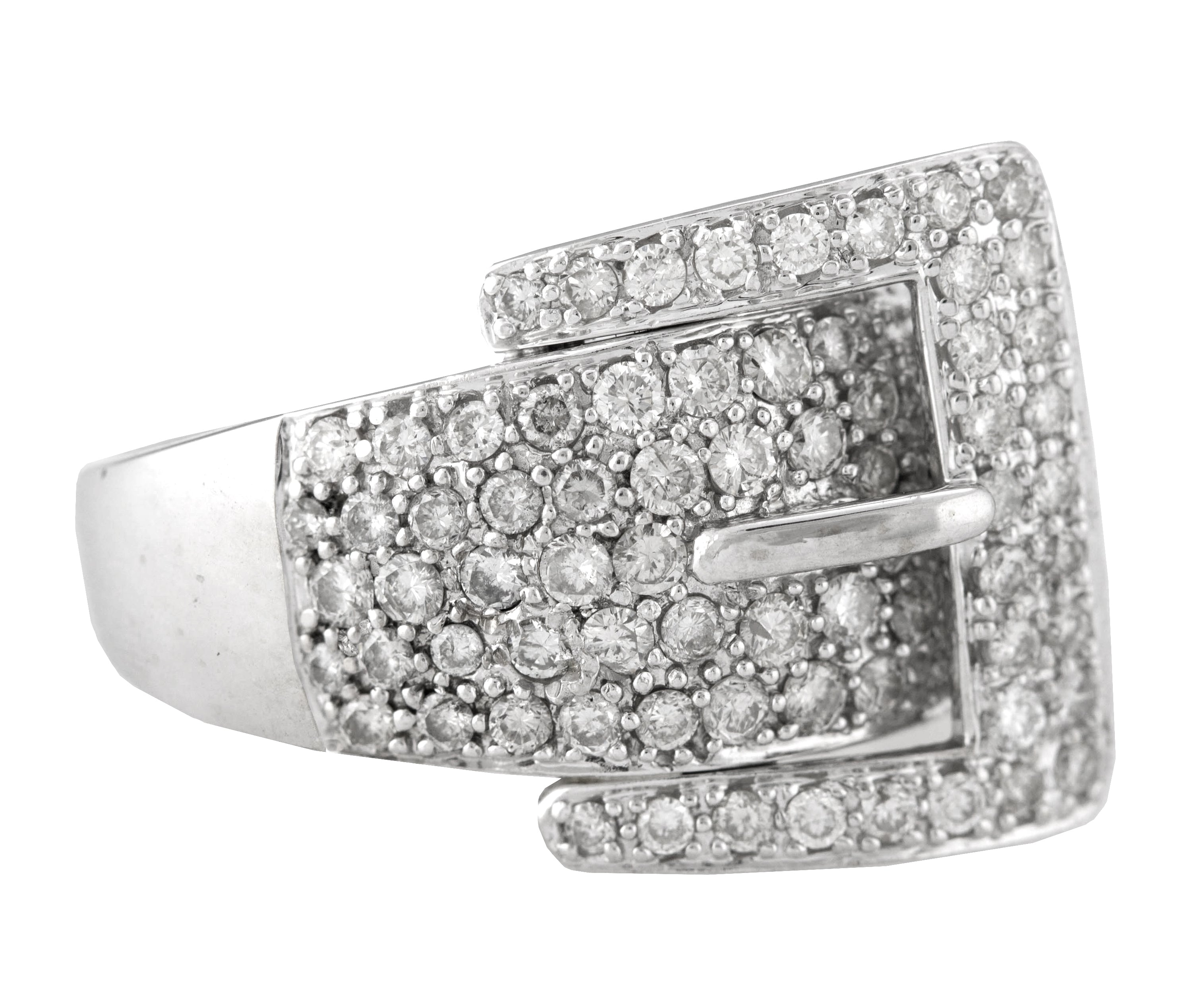Ladies Exquisite 14K 585 White Gold 2.21ctw Diamond Belt Buckle Cocktail Ring