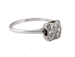Ladies Vintage Antique 14K White Gold 0.35ctw Diamond Cluster Engagement Ring