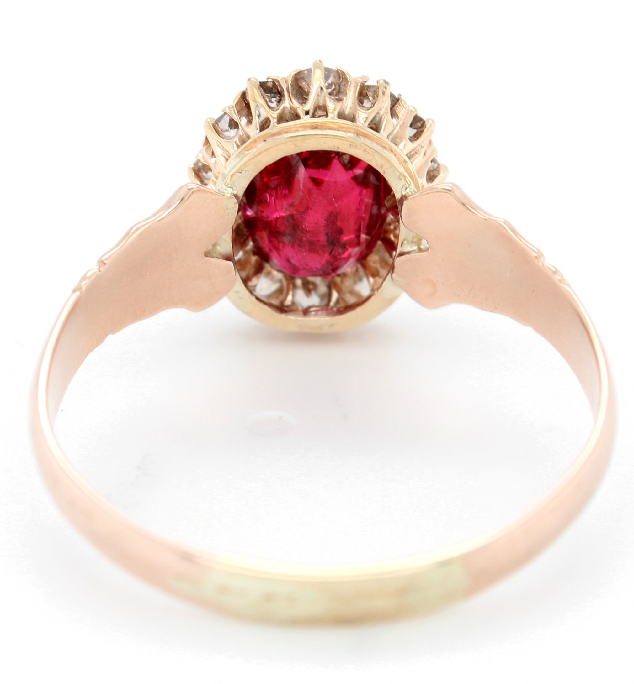Antique Art Deco 14k Rose Gold 1.60ct Garnet & Diamond Halo Cocktail Ring
