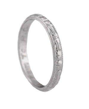 Ladies Vintage Platinum Floral Etched Chinese Hallmarked Eternity Band Ring