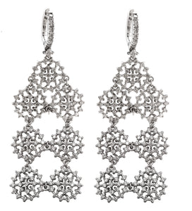 Stunning Ladies 14K 585 White Gold 4.10CTW Diamond Chandelier Drop Earrings