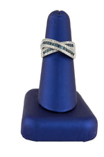 Womens Modern 14K White Gold Blue Sapphire Diamond Criss Cross X Cocktail Ring