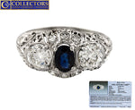 Ladies Antique Art Deco Platinum 0.71 CT Blue Sapphire Diamond Filigree Ring EGL