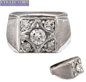 Ladies Vintage Estate 14K White Gold 0.83ctw Diamond Textured Cocktail Ring