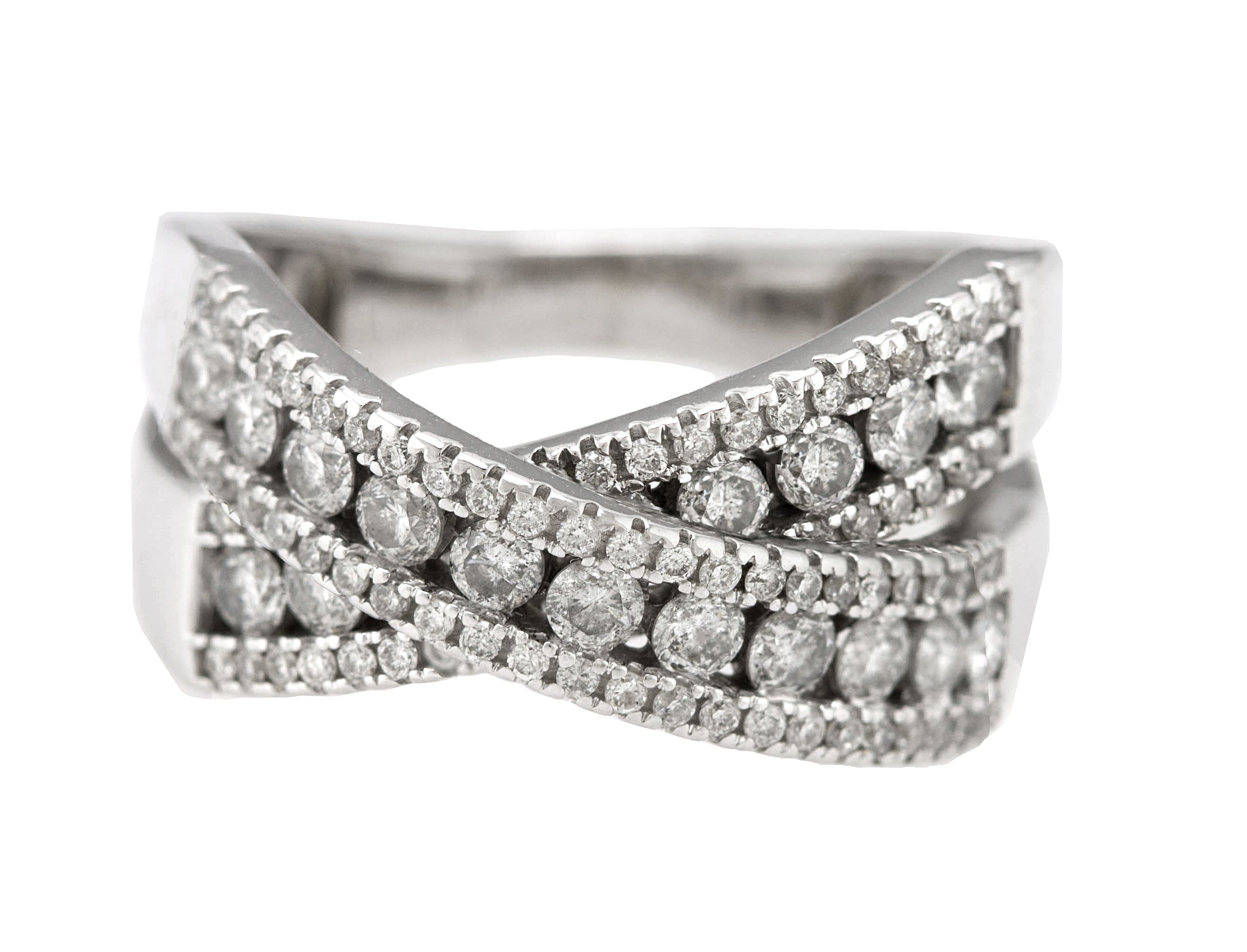 Exquisite Ladies 14K White Gold 1.76ctw Diamond Crossover "X" Cocktail Ring