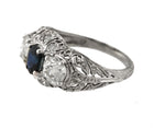Ladies Antique Art Deco Platinum 0.71 CT Blue Sapphire Diamond Filigree Ring EGL