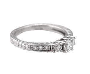 Ladies Modern 14K White Gold 0.57ctw Diamond Etched Milgrain Engagement Ring