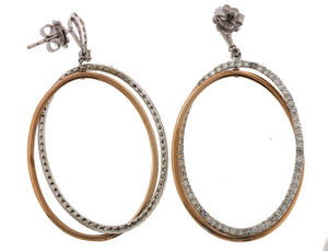 Ladies 14K 585 White Rose Gold Two Tone Oval Dangling 2.47ctw Diamond Earrings