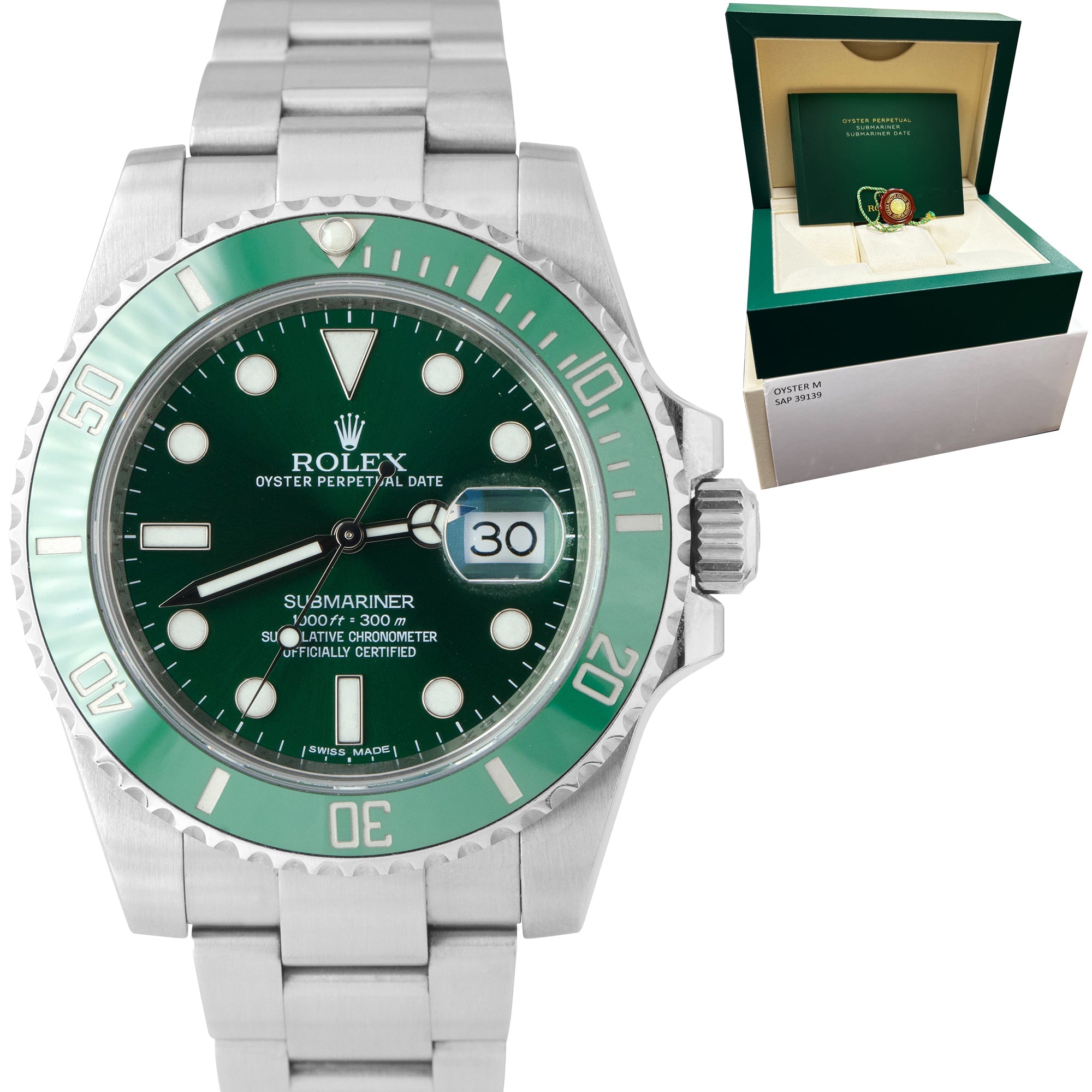 Rolex Submariner Date Hulk Stainless Steel Green Ceramic 40mm Watch 116610 LV