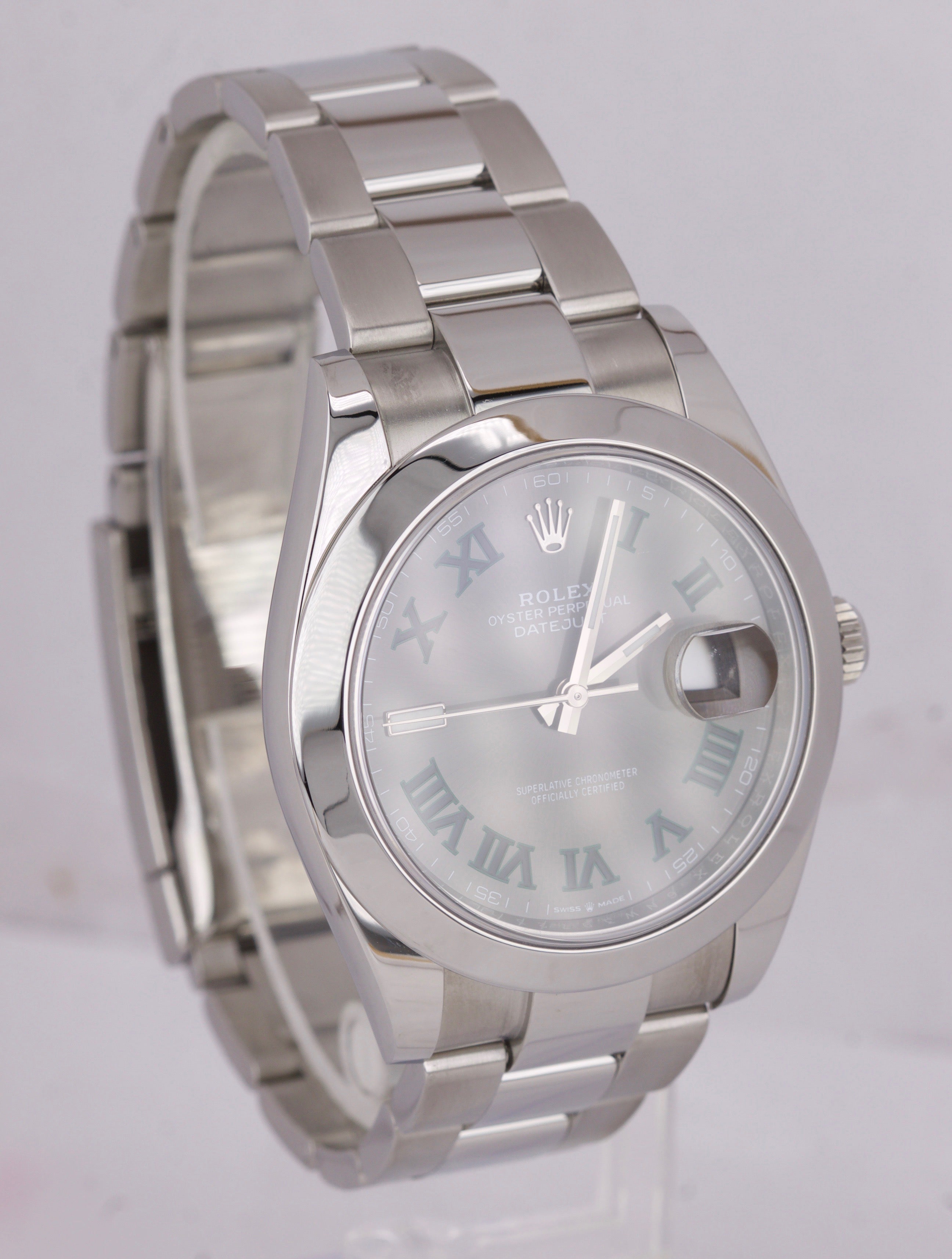 2020 Rolex DateJust 41 Wimbledon Rhodium Grey 41mm Smooth Oyster Watch 126300
