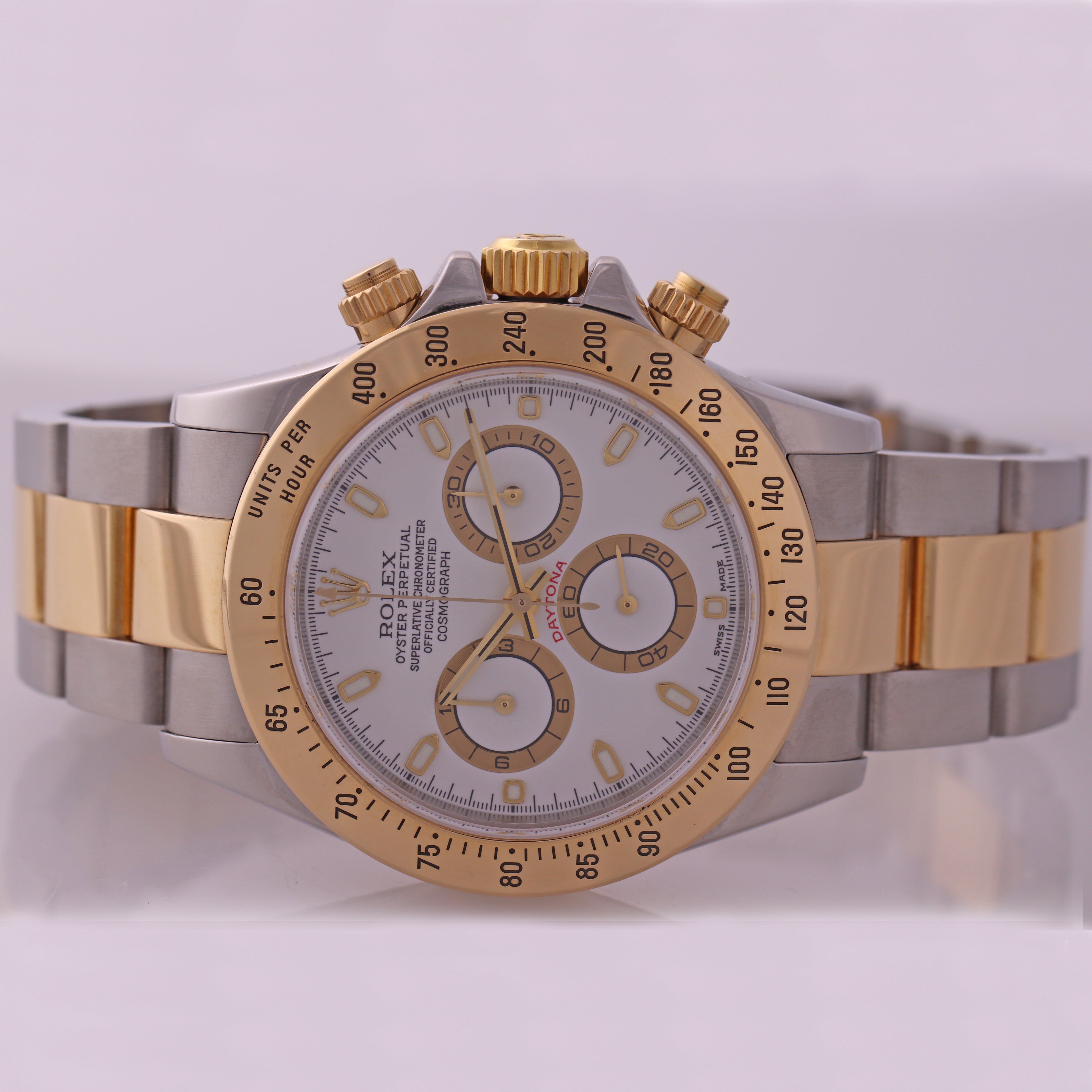 PAPERS Rolex Daytona Cosmograph 116523 White 18k Yellow Gold Steel TwoTone Watch N8