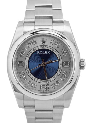 2014 Rolex Oyster Perpetual 116000 36mm Blue Silver Concentric Stainless Watch