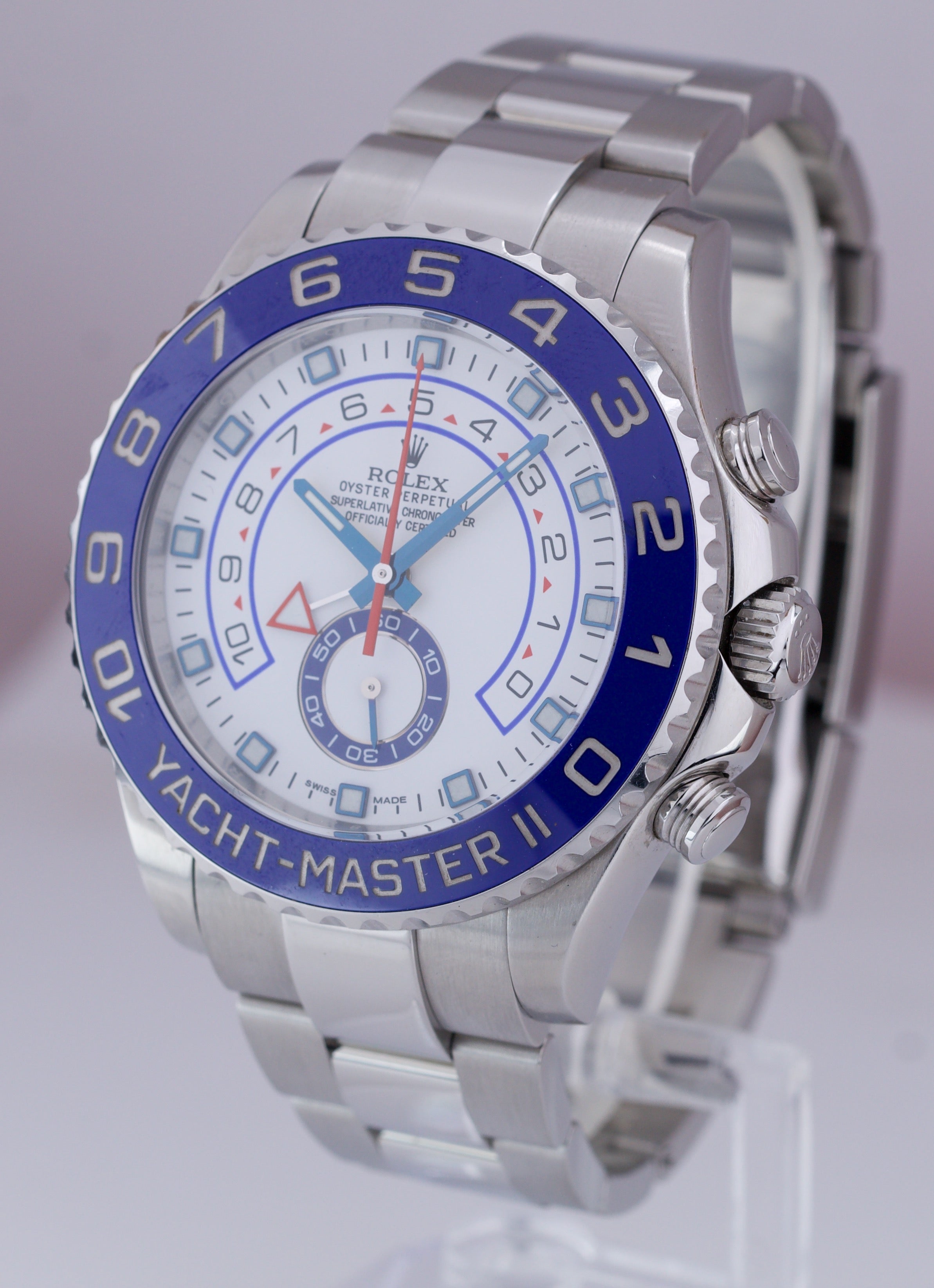 2016 Rolex Yacht-Master II 44mm Stainless White Blue Ceramic 116680 Watch B+P