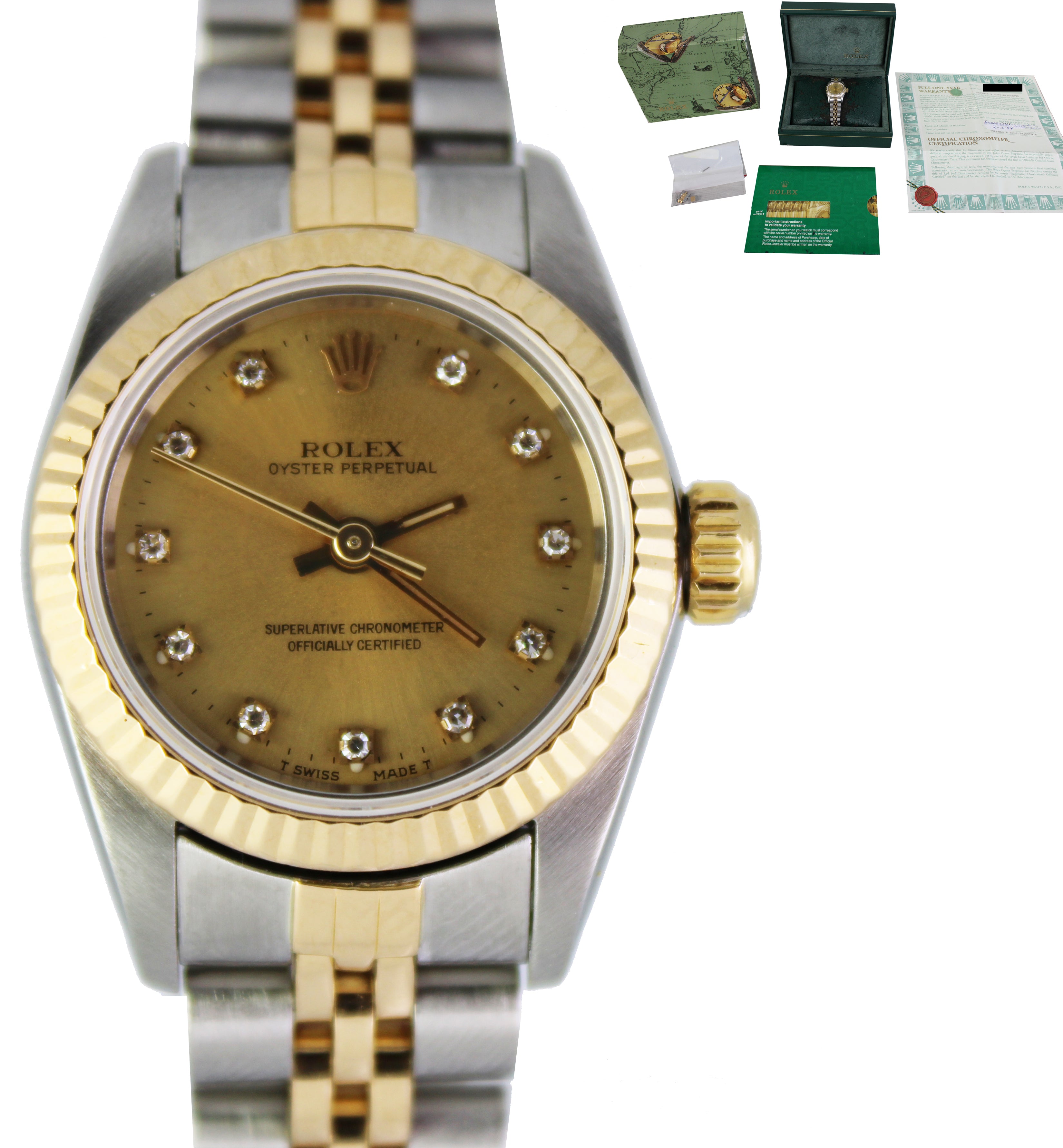 Ladies Rolex Oyster Perpetual 24mm Champagne 67193 18K Two-Tone Jubilee Watch