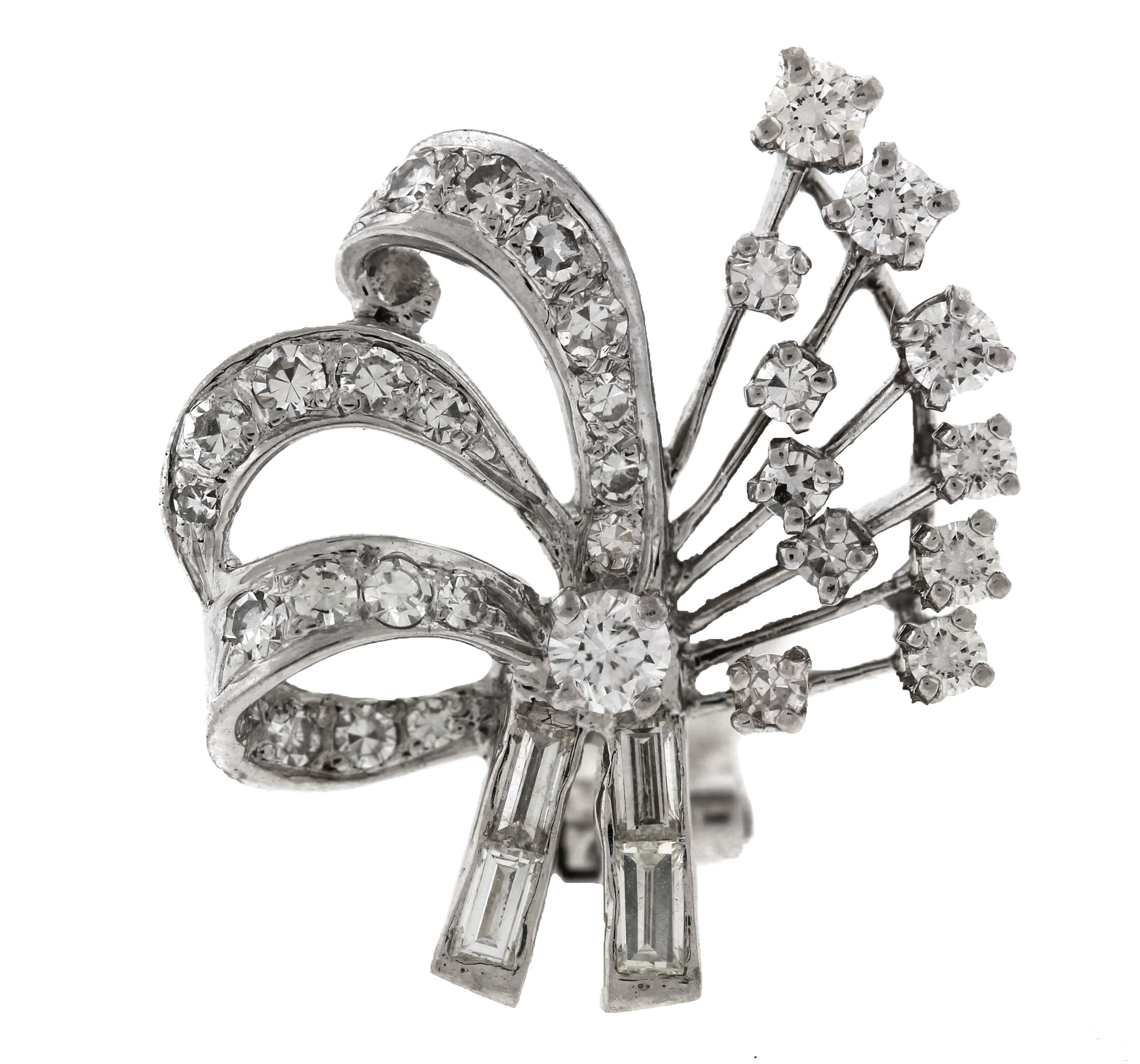 Ladies Vintage Estate Platinum 1.56ct Diamond Ribbon Bow Clip On Earrings