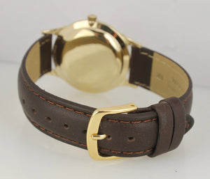 Vintage Girard Perregaux Gyromatic Silver 33mm 14K Yellow Gold Leather Watch