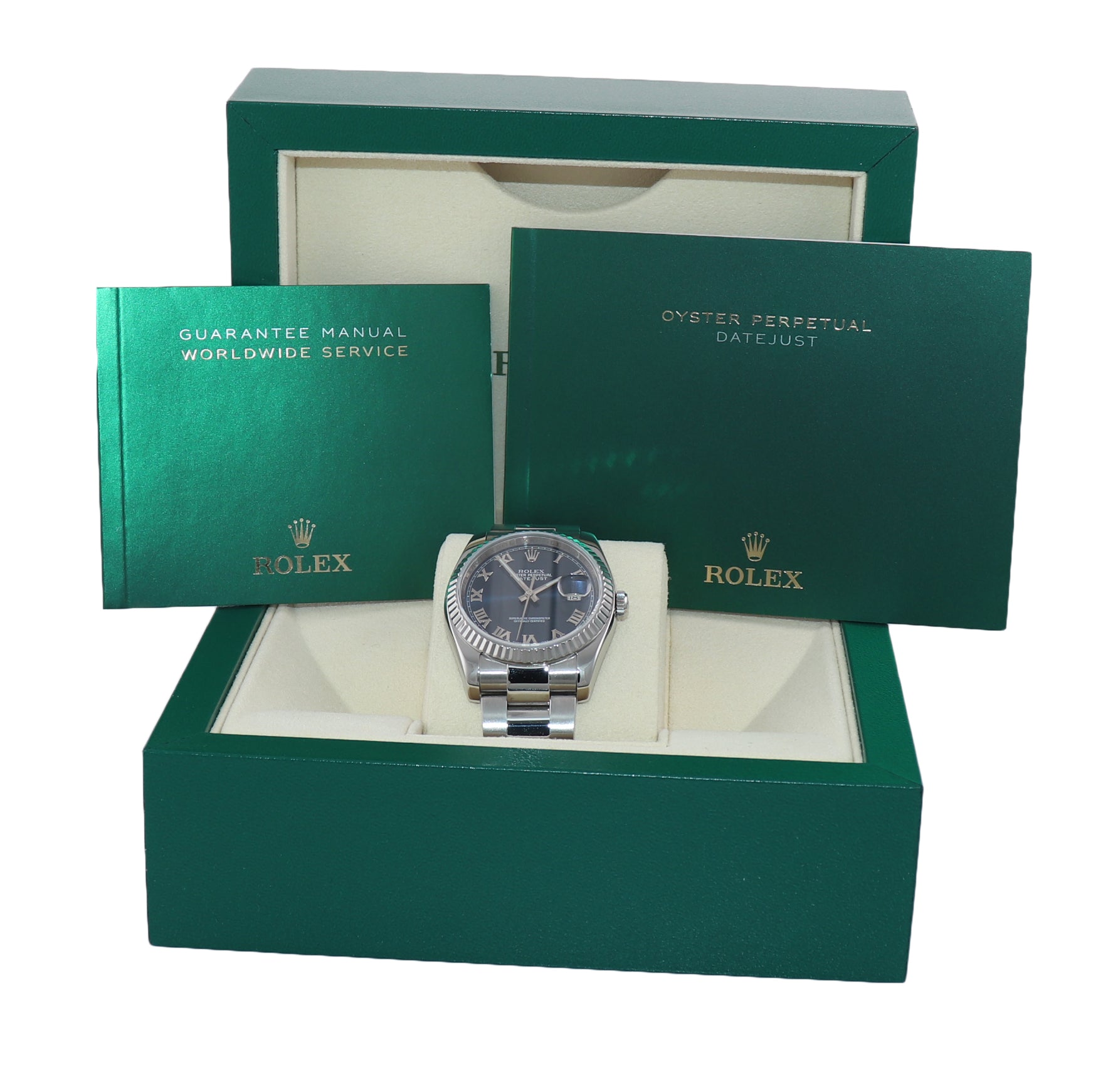 MINT Papers Rolex DateJust Steel Blue Roman Dial 116234 36mm Oyster Watch Box