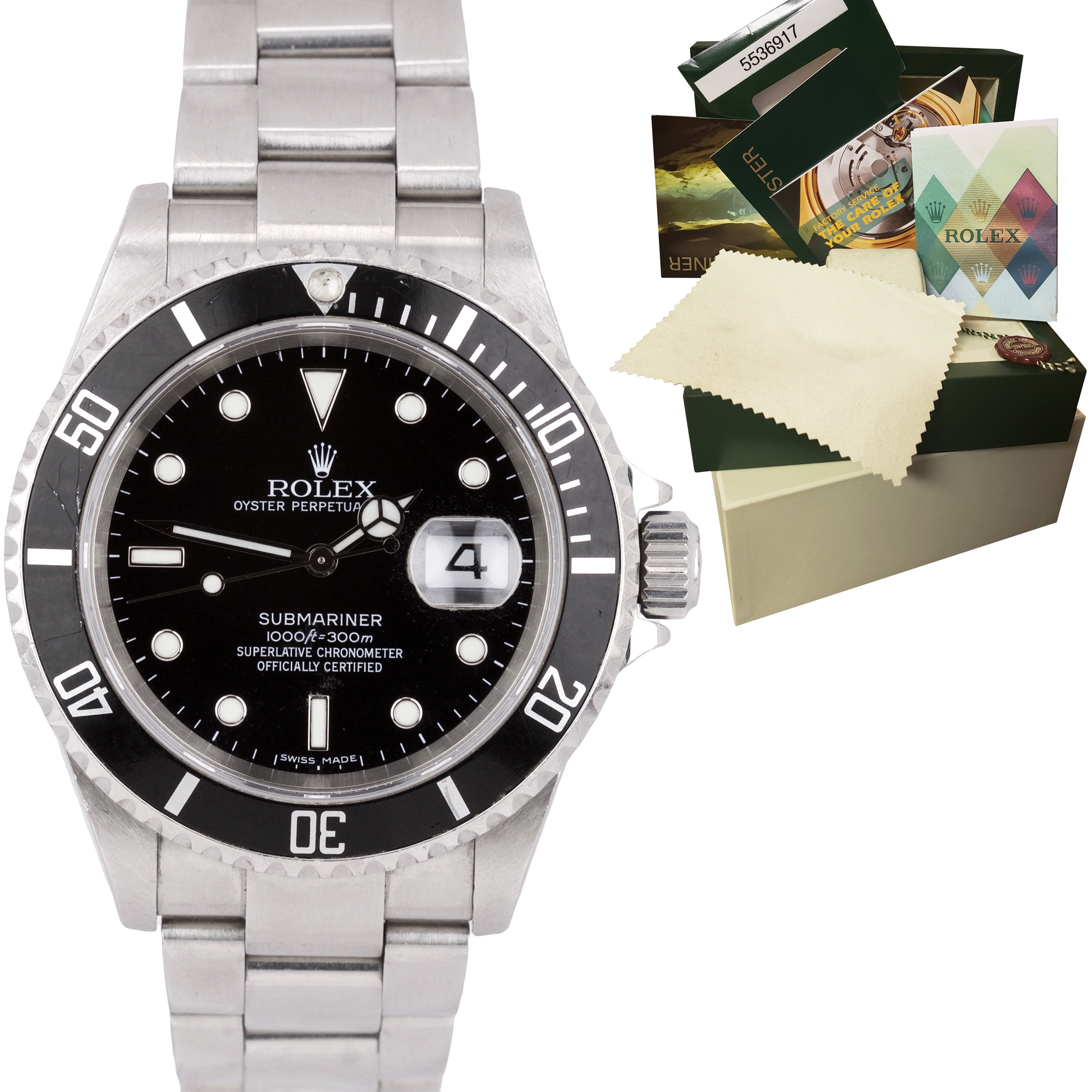 Rolex Submariner Date 16610 T Stainless Dive Watch SEL NO-HOLES Pre-Ceramic B+P