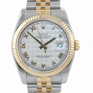 MINT BOX PAPERS Rolex DateJust Jubilee 36mm Ivory Pyramid 116233 18k Gold Watch