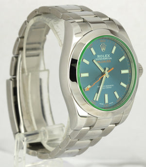 MINT Rolex Milgauss Z-Blue Green Anniversary 40mm 116400 GV Stainless Watch