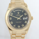 PAPERS MINT Rolex Day-Date II 41mm Black Wave President 218238 18K Gold Watch
