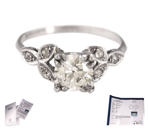 Antique Platinum 1.05 CT Transition Round Brilliant Diamond Engagement Ring EGL