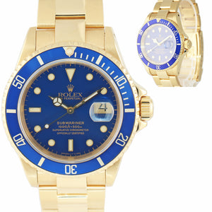 Rolex 16618 Submariner 18K Yellow Gold Blue Dial Oyster 40mm Watch 116618