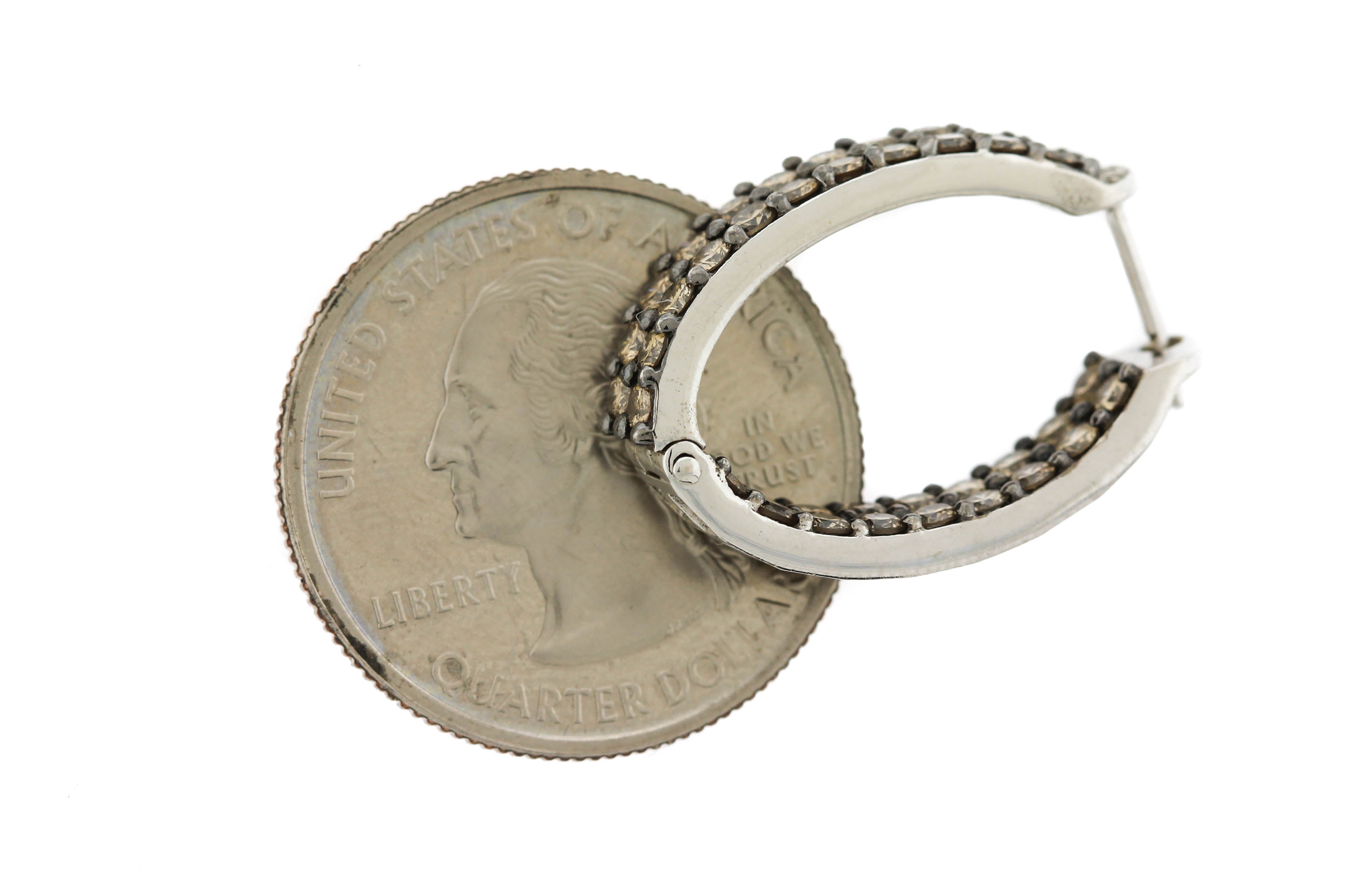 Roberto Coin 18K 750 White Gold 3.22ctw Diamond Inside Out Huggie Hoop Earrings