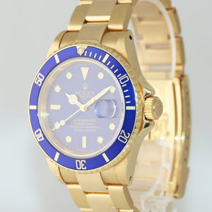 Rolex 16618 Submariner 18K Yellow Gold Blue Dial Oyster 40mm Watch 116618