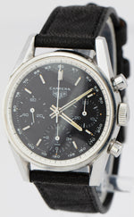 Vintage Heuer Carrera Black Chronograph Patina Stainless Steel 36mm Watch