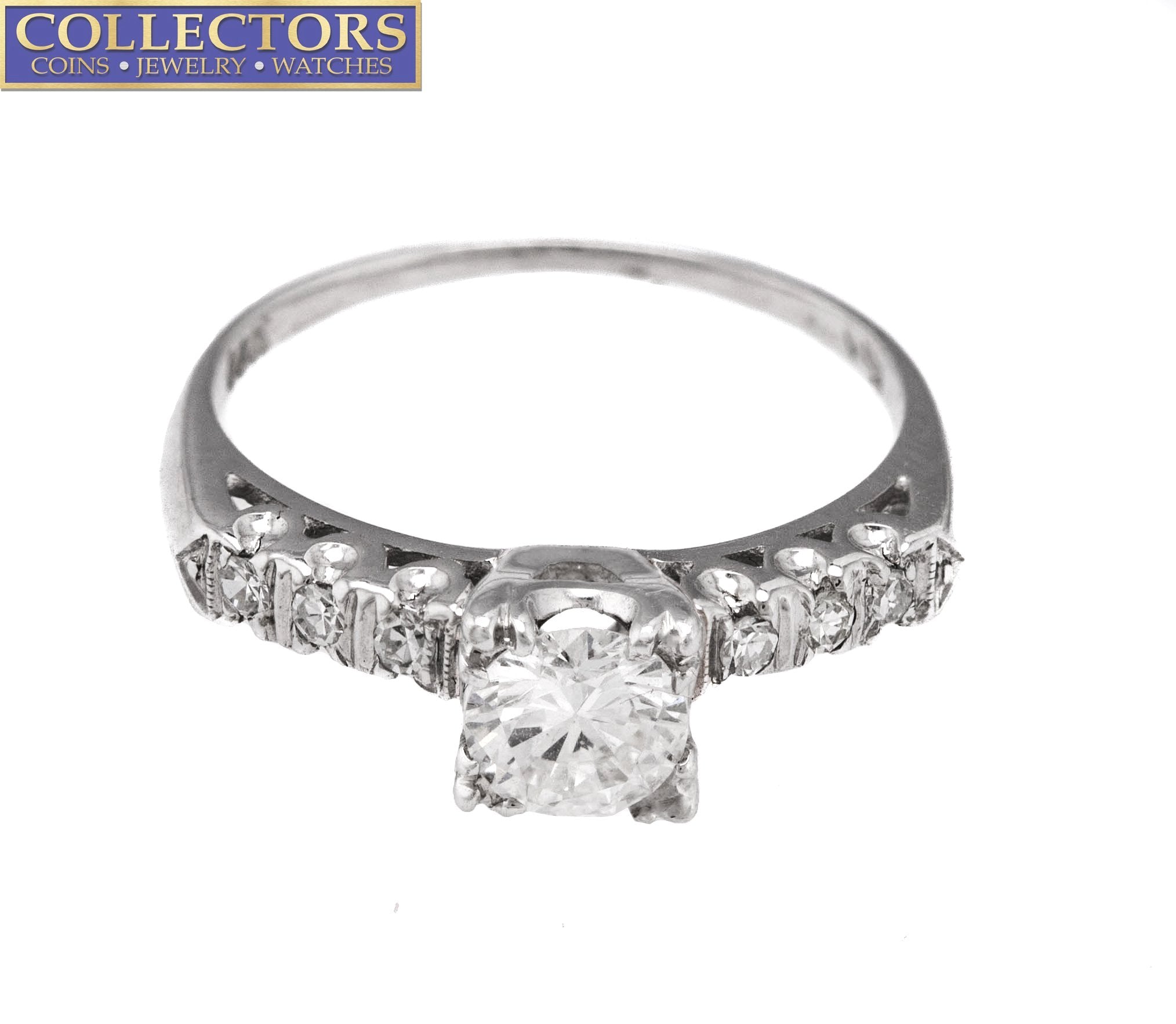 Ladies 14K White Gold 0.51 CT E-F Round Brilliant Diamond Engagement Ring EGL