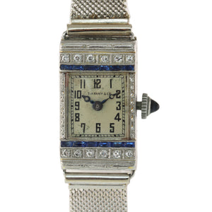 Antique Tiffany & Co. AWC Platinum 18k Yellow Gold Mesh Diamond Sapphire Watch