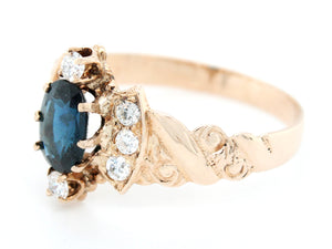 Retro 0.85ct Sapphire & Diamond Cocktail Ring in 14k Yellow Gold - Size 7.5