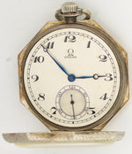 Vintage Men's Omega 585% 14K White Gold Silver 17J 44mm Open Face Pocket Watch
