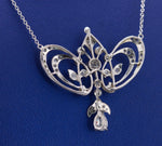 1880s Antique 14K White Gold 1.19ctw Rose Cut Diamond Lavalier 17.00" Necklace
