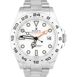 Men's Rolex Explorer II 42mm White Orange Stainless Steel GMT Date Watch 216570