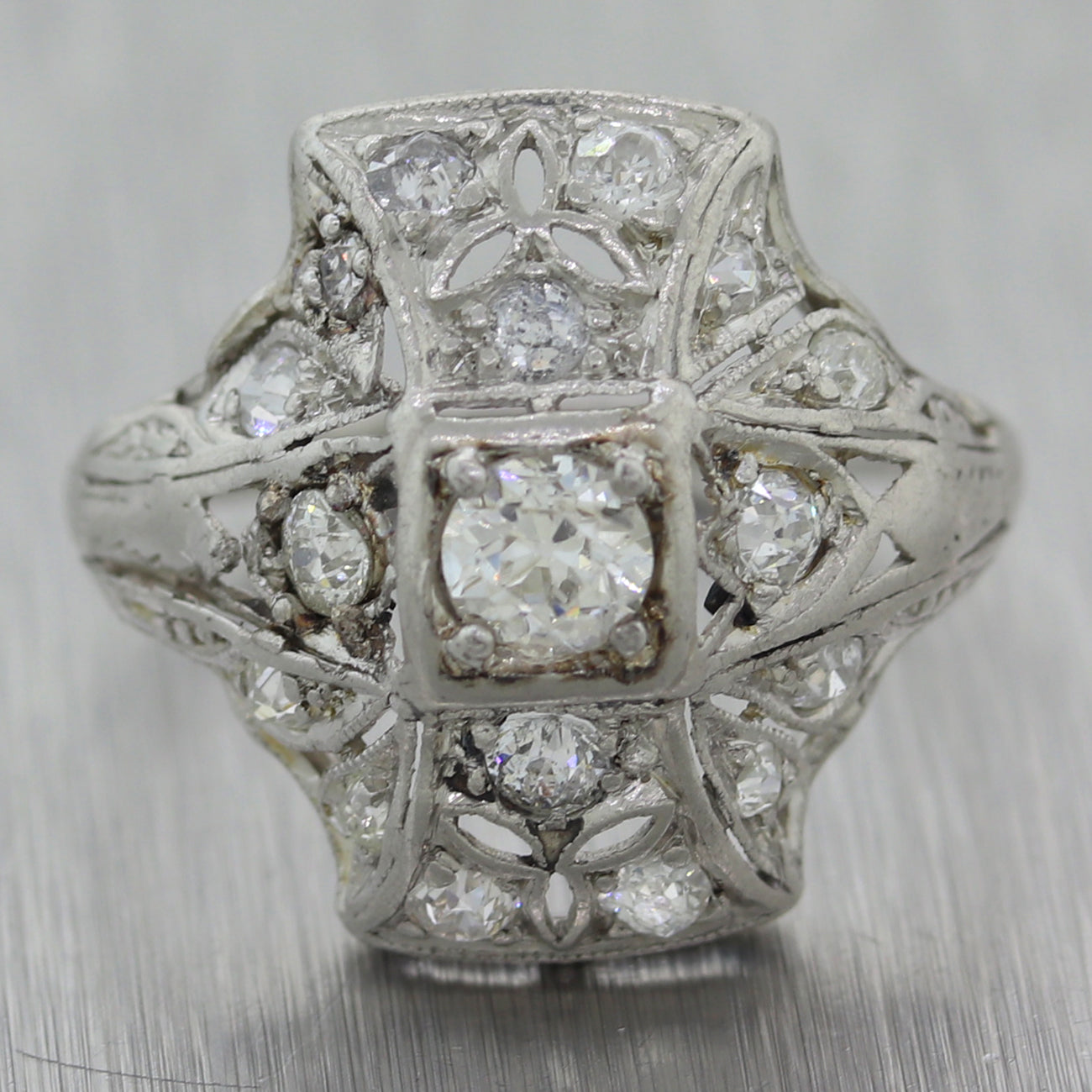 Vintage Inspired Diamond Cocktail Ring with Lab Grown Cushio