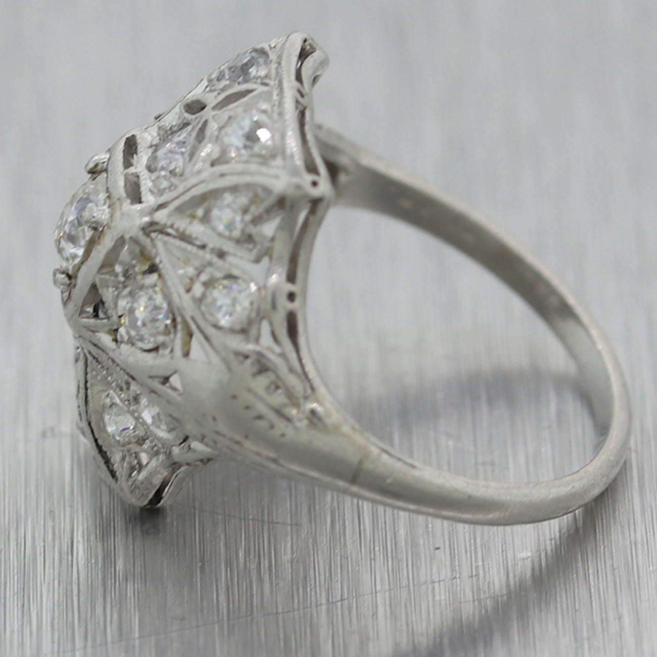 1930's Antique Art Deco Platinum 1ctw Diamond Cocktail Ring