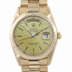 SERVICED Rolex President 36mm Champagne Double Quickset Yellow Gold Watch 18238