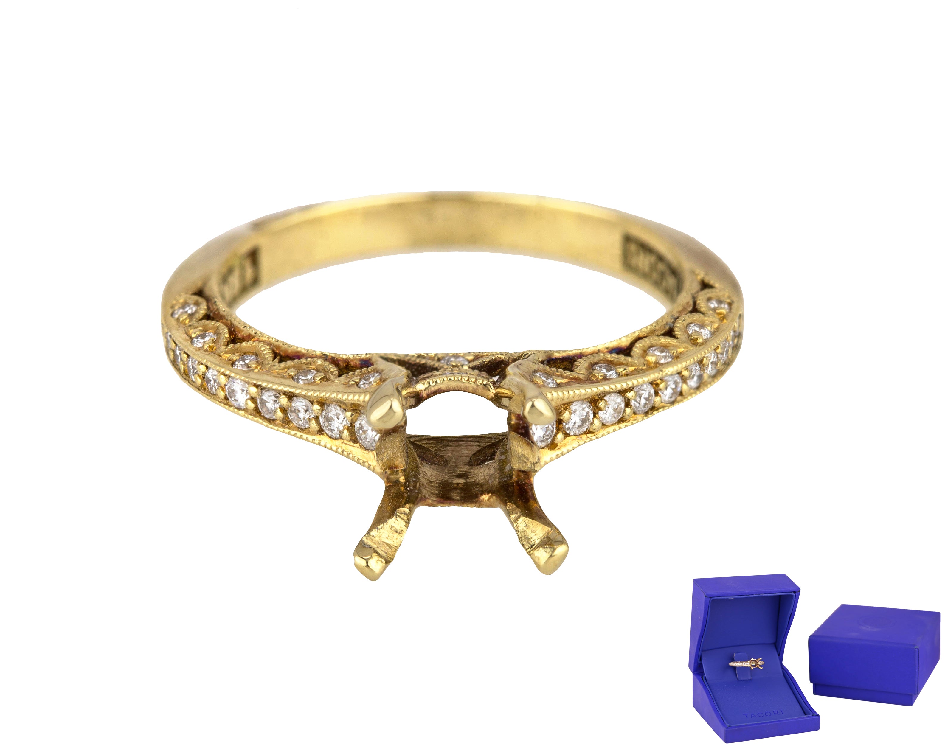 Women's Tacori 18K Yellow Gold 0.25ctw Pave Diamond Engagement Ring Mounting